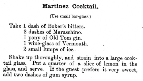 La ricetta del Martinez cocktail nel libro di Jerry Thomas